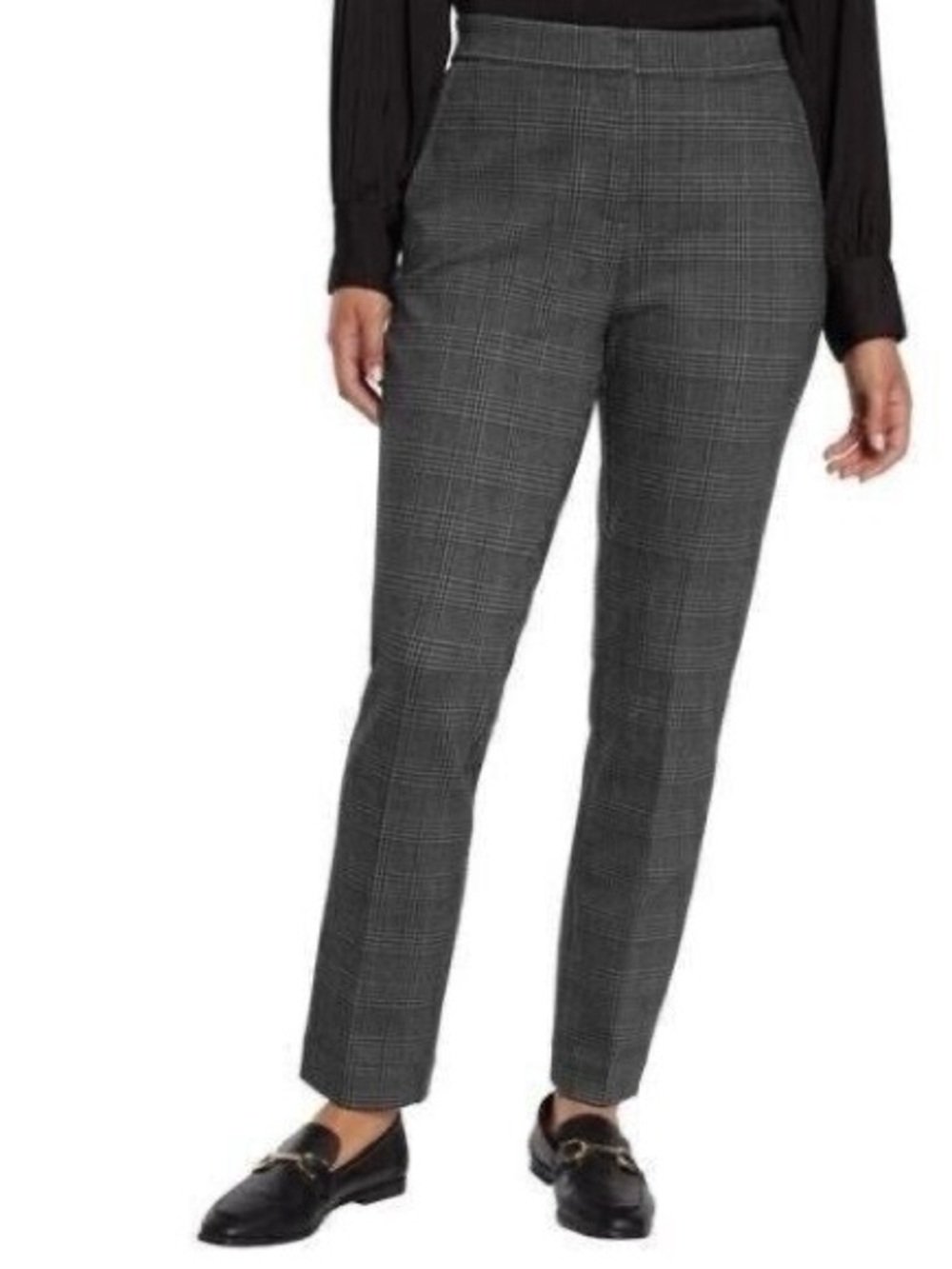 Banana Republic Ponte Plaid Charcoal Grey Ankle Pant Sz 14 Academia Professional